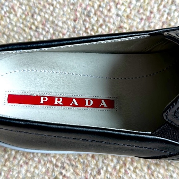 PRADA Black Leather Slip-on Shoes with White Soles Sz 40 US fits between 9-9.5. - Picture 5 of 6